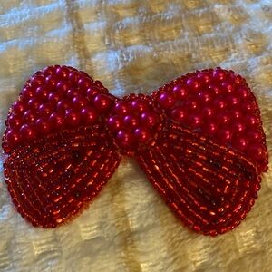 Red Beaded Bow brooch